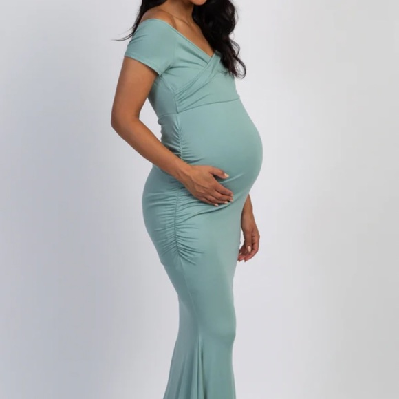 PinkBlush Mint Off Shoulder Wrap Maternity Photoshoot Gown/Dress - Picture 2 of 4